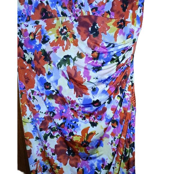 Lauren Ralph Lauren Dress Multi Floral/ Pull On / Ruched Faux Wrap/size 10 - Picture 5 of 9